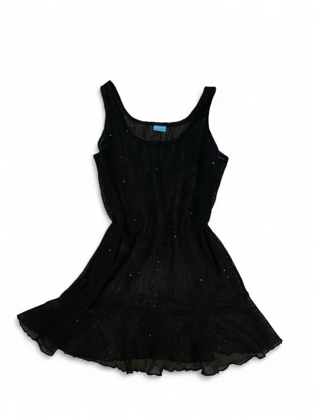 Black Mesh Tank Dress with Flared Hem